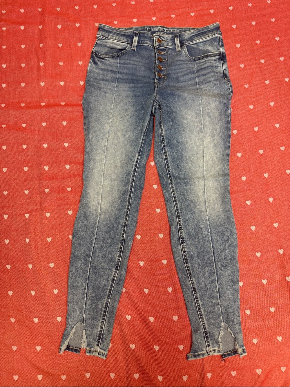 Maurices Faded Blue High Waiated Skinny Jeans with Split Ankles